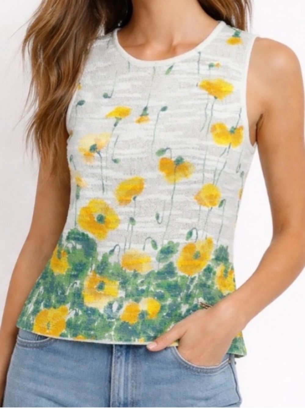 ST JOHN SPORT Floral Knit Top Size Small